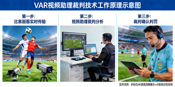 VAR视频助理裁判技术工作原理示意图 - 足球比赛画面