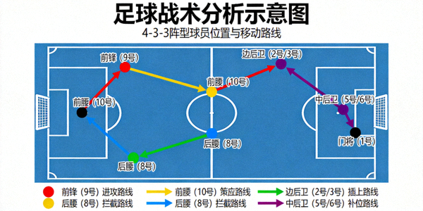 足球战术分析示意图 - 球员位置与移动路线